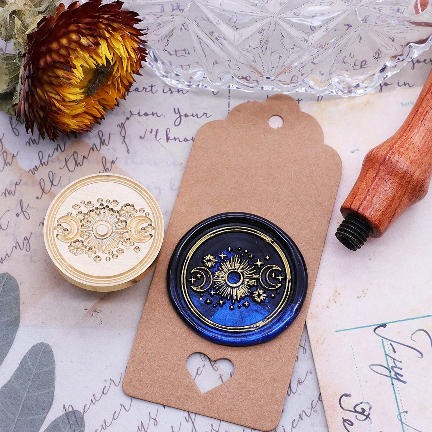 SWANGSA Sun and Moon Wax Seal Stamp Kit with 200pcs Sealing Wax Beads, Great for Embellishment of Invitations, Christmas, Wine Packages, Gift Idea