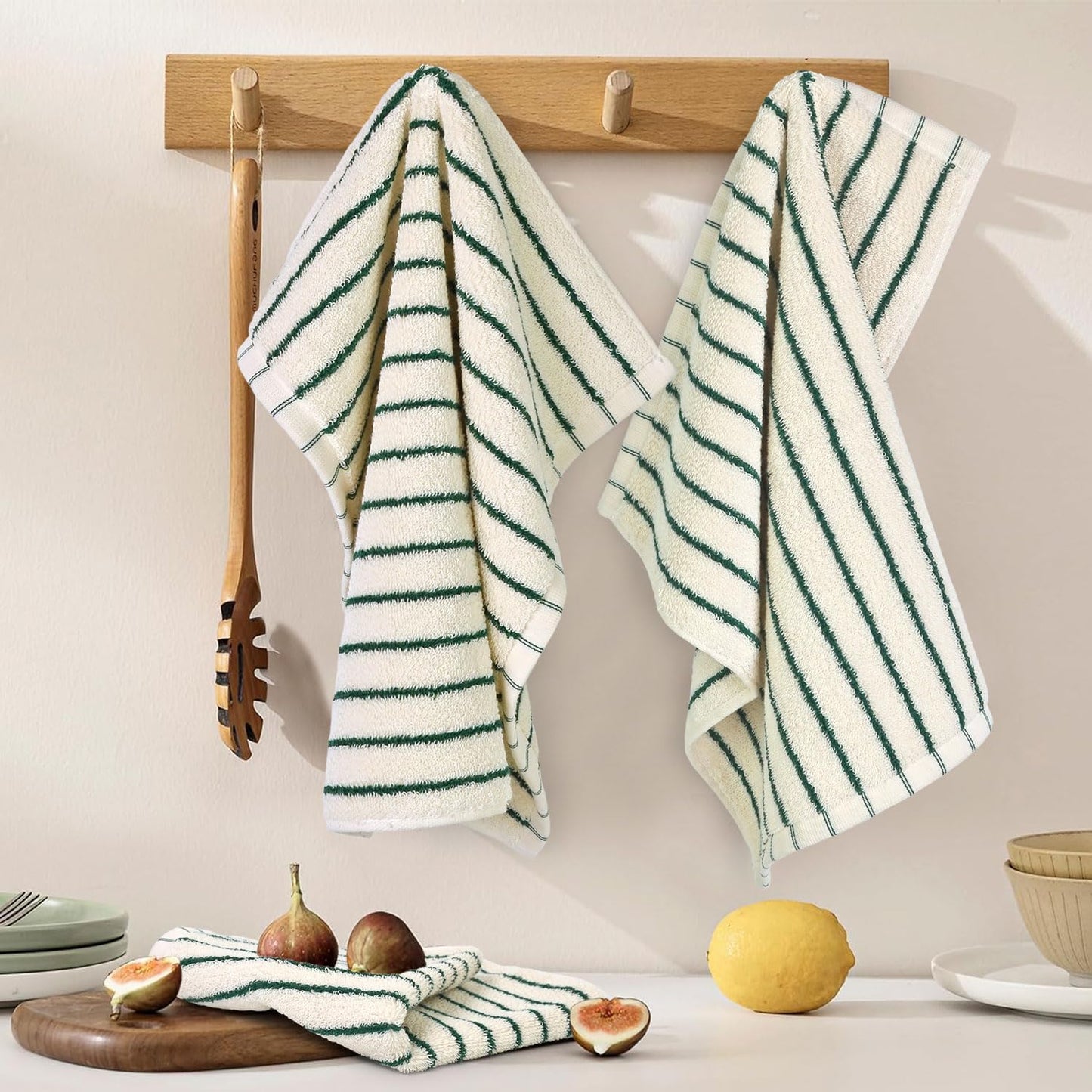 12 Pack, 13 13 Jacquotha Striped Cotton Washcloths x - Soft Wash Cloths for Bathroom, Kitchen, Gym, Face, Green
