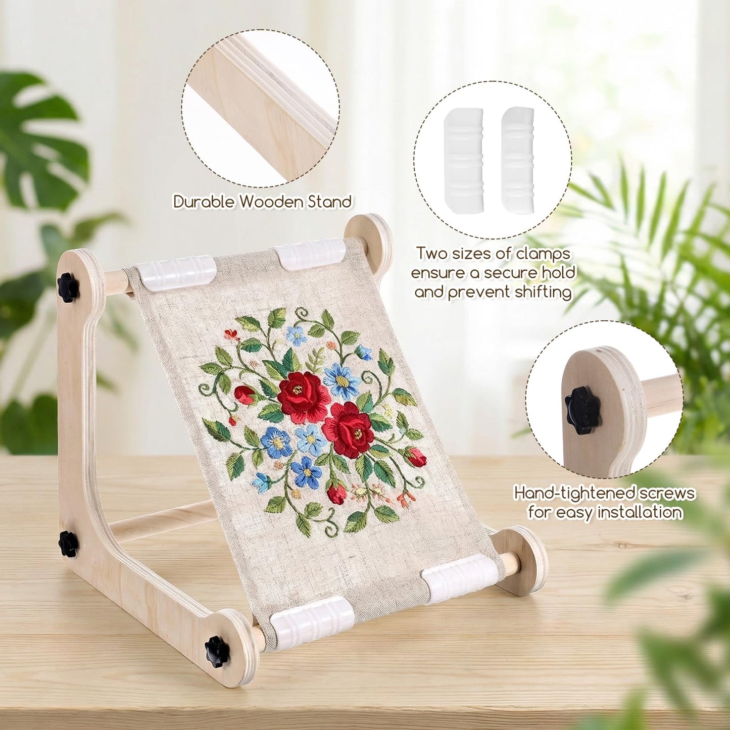 Adjustable Embroidery Table Stand, Cross Stitch Hoop Stand, Wood Embroidery Hoop Holder, Hands-Free Cross Stitch Scroll Frame Needlepoint Stands for Arts Crafts Sewing Needlework Crossstitch Supplies