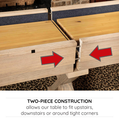 12 FT Solid Wood Shuffleboard Table, Comes in 2 6' Pieces Goes Around Stairs & Hallways, Multi Game