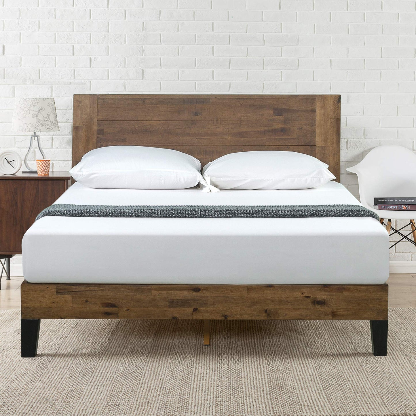 Zinus Tonja Wood Platform Bed Frame with Headboard, Mattress Foundation with Wood Slat Support, No Box Spring Needed, Easy Assembly, Queen