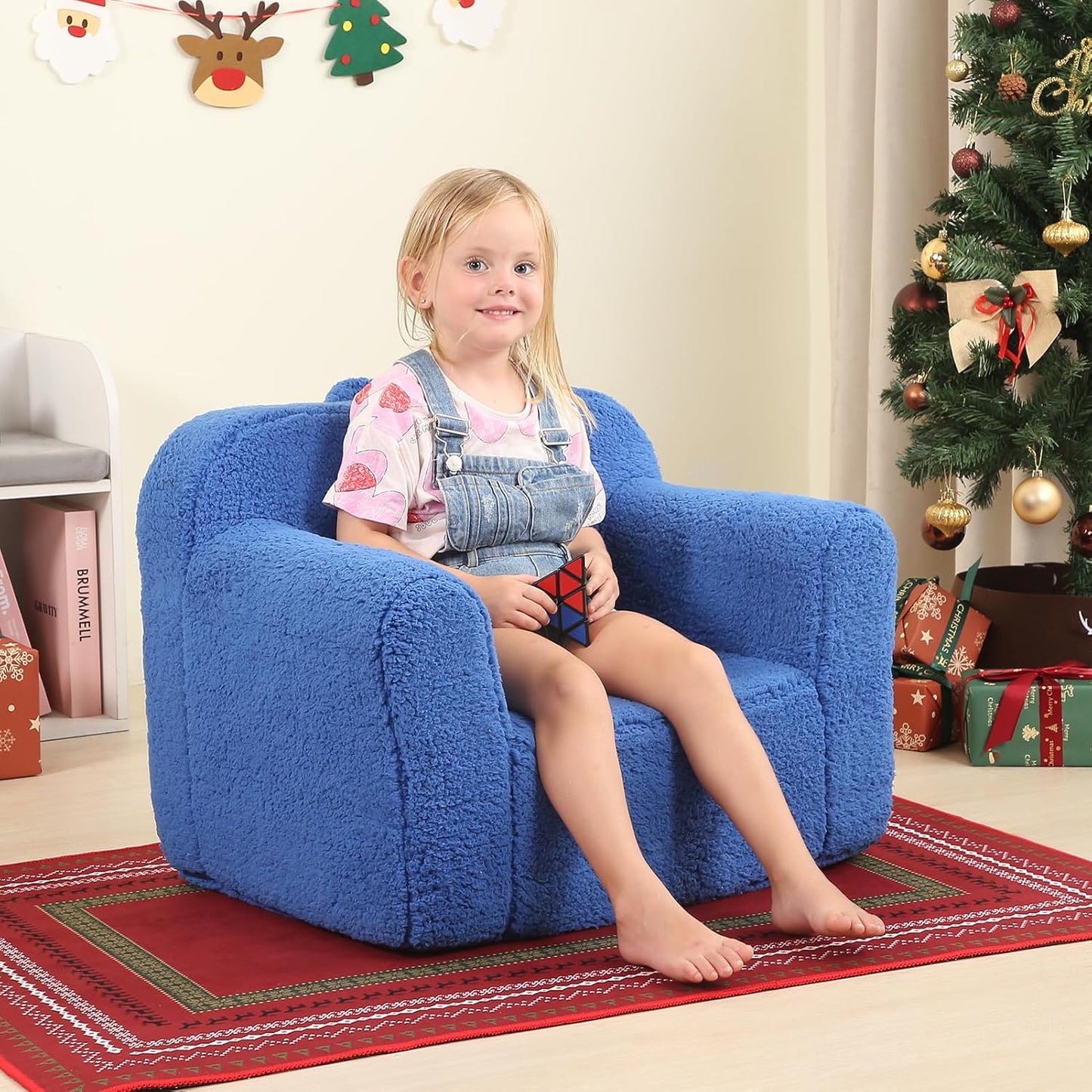 MOMCAYWEX Kids Snuggly-Soft Sherpa Chair, Cuddly Toddler Foam Chair for Boys and Girls, Sky Blue