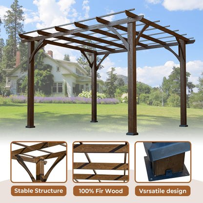 Endark 12 * 10FT Cedar Wood Pergola, Wind Secure, Strong, Quality Made, Rot Resistant, Concrete Anchors, Spacious for Outdoor Patio, Deck