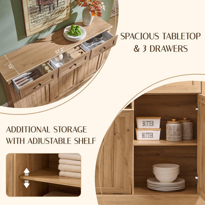 IFGET Triple Tilt Out Trash Can Cabinet, 20 Gallon Farmhouse Laundry Hamper Cabinet w/3 Drawers & Adjustable Shelf, Hidden Wooden Trash Can Cabinets with Storage Basket for Kitchen (Natural)