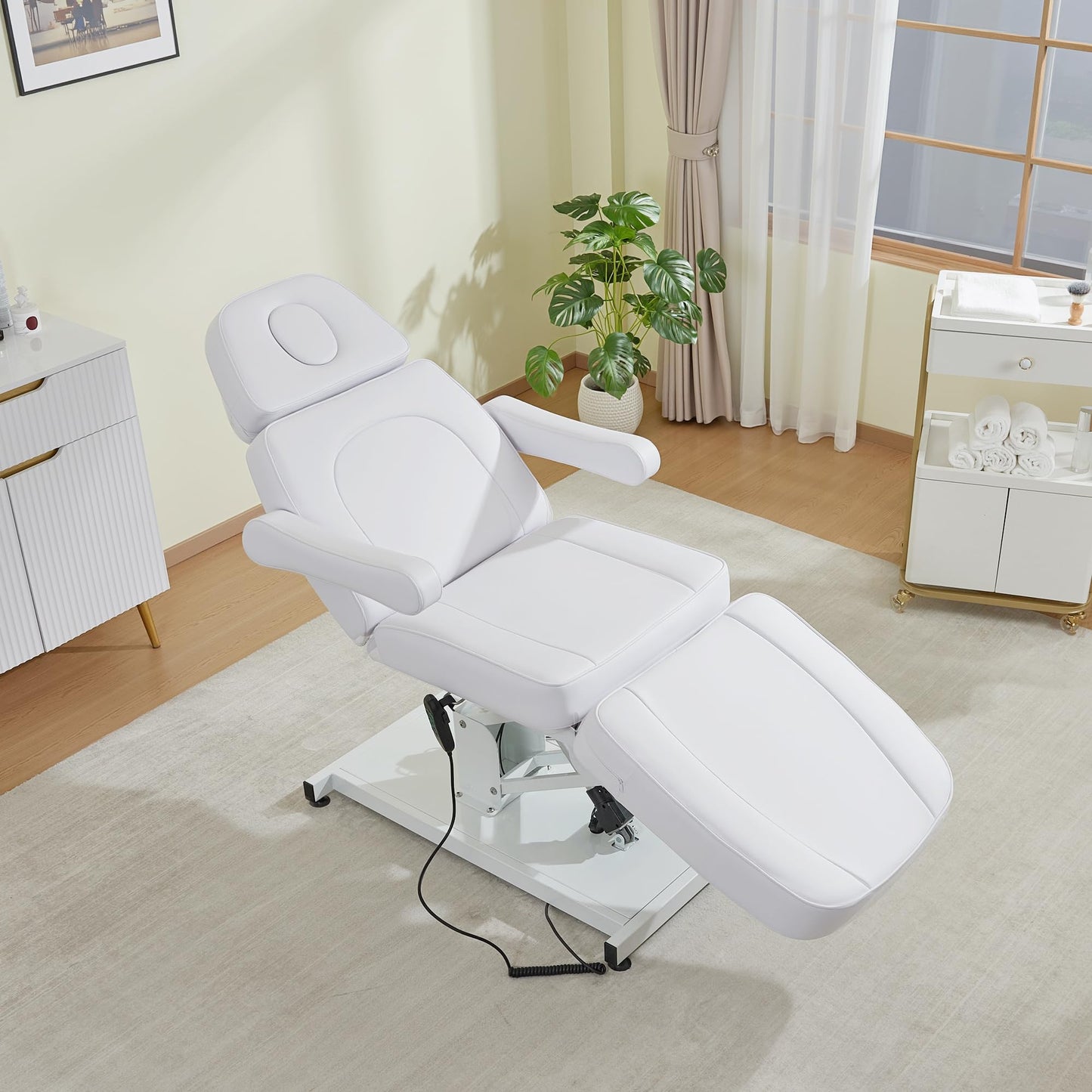 BarberPub Electric Facial Bed, 3-Motor Adjustable Fully Adjustable Esthetician Chair, Tattoo Chair with Thick Cushion, Professional Tattoo Spa Equipment, 2782 (White)