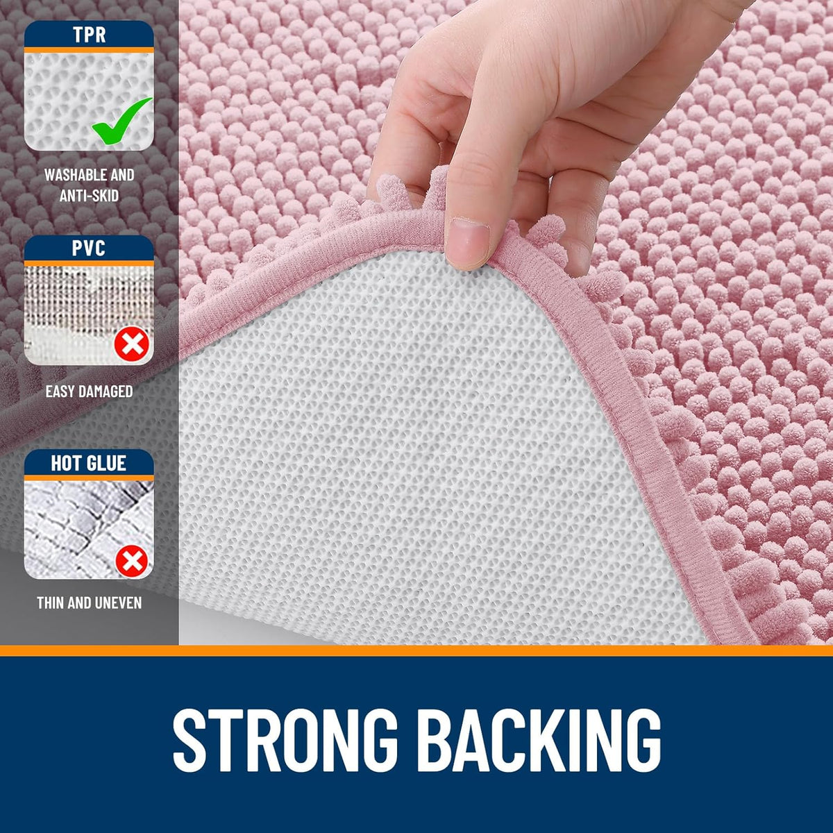 OLANLY Large Bathroom Rugs - Extra Soft Chenille Bath Mats | Quick Dry, Machine Washable, Dusty Rose 40x32