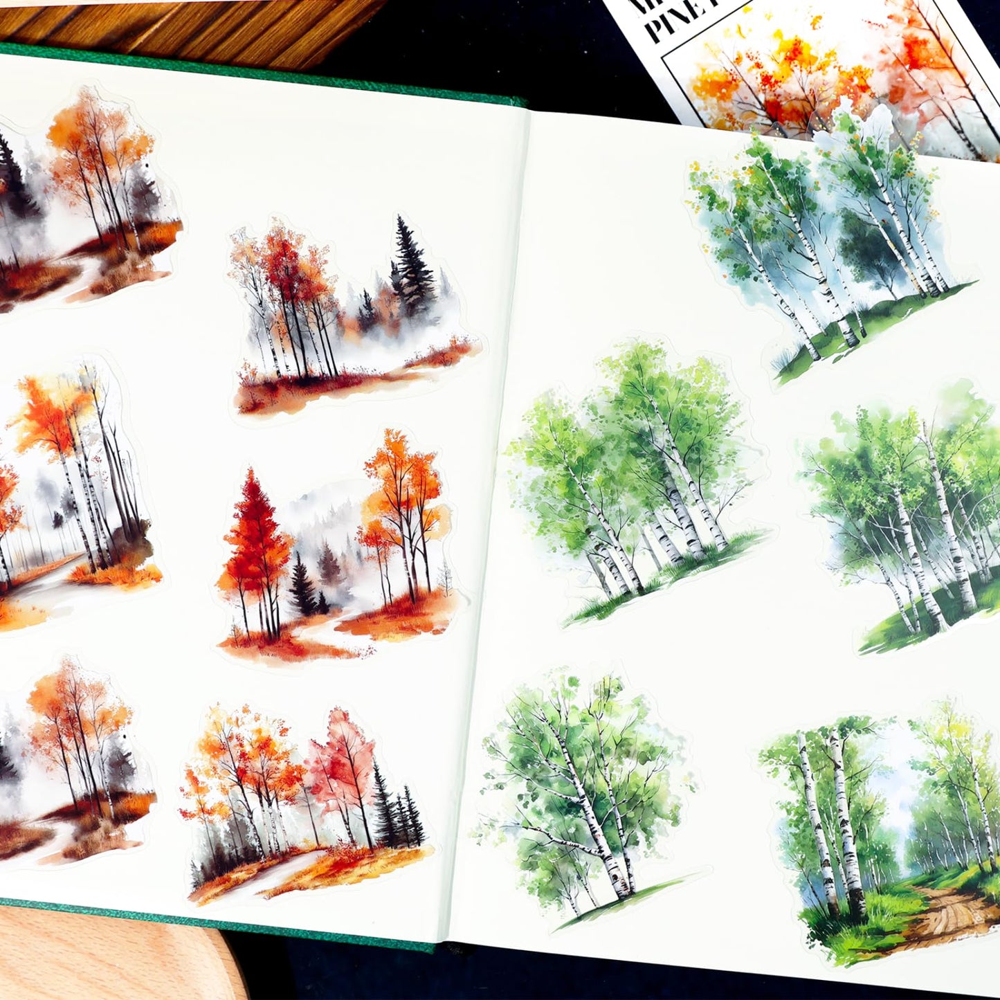 120 Pieces Botanical Tree-Themed PET Sticker, Pine Tree Forest Scenery Aesthetic Stickers for Scrapbooking, Journaling, Creative Journal Supplies and DIY Crafts