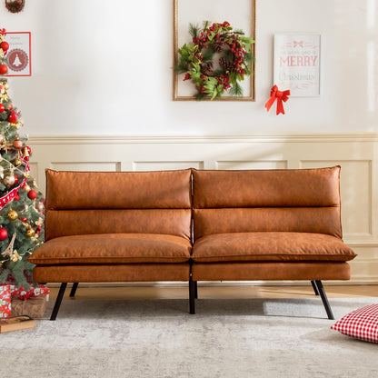 Vyfipt Futon Sofa Bed/Couch,3” Memory Foam Small Splitback Sofa,Faux Leather Modern Loveseat for Living Room,Apartment,Studio,Guest Room,Home Office,71" L (Brown)