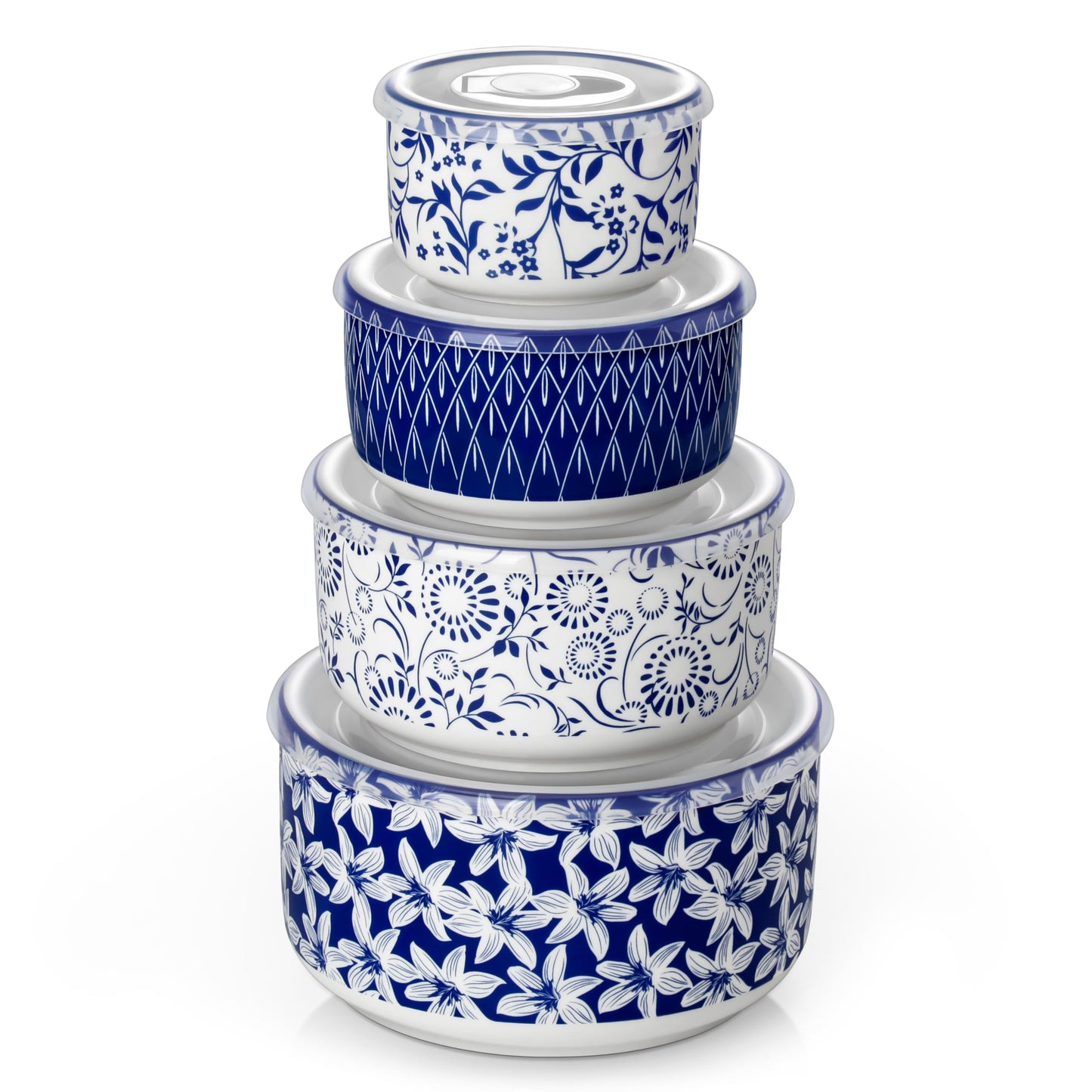 vancasso Ceramic Nesting Bowls with Lids Set of 4, Serving Bowls for Food Storage, Prep Bowl, Ceramic Bowl for Kitchen, Microwave & Dishwasher Safe, 60+36+20+10 Oz, Series SELENE