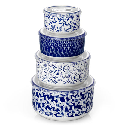 vancasso Ceramic Nesting Bowls with Lids Set of 4, Serving Bowls for Food Storage, Prep Bowl, Ceramic Bowl for Kitchen, Microwave & Dishwasher Safe, 60+36+20+10 Oz, Series SELENE