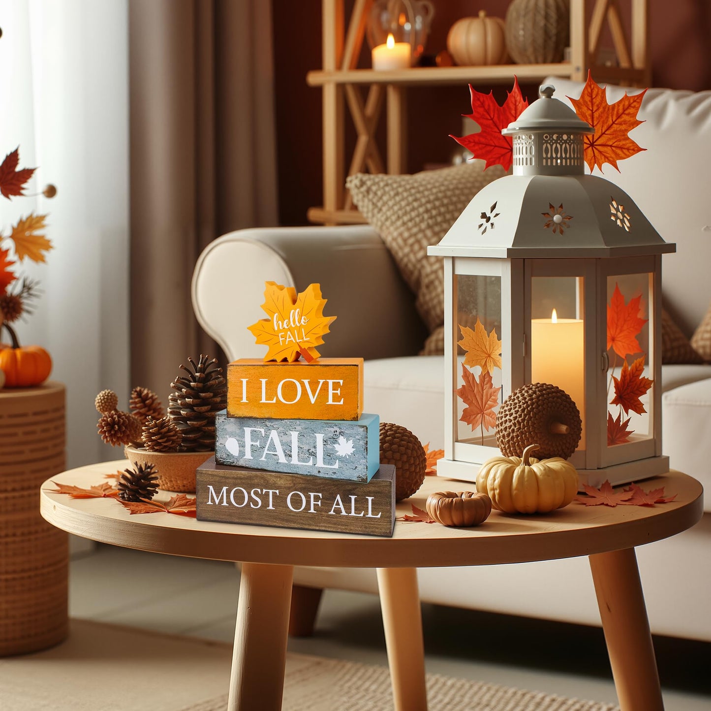 4 Pcs Fall Wooden Tiered Tray Decor, Fall Table Centerpiece for Fall Party Kitchen