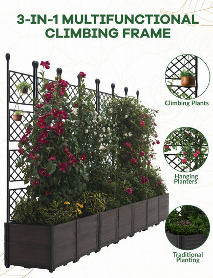 FinerFurnis Large 7-Section Raised Garden Bed with Metal Trellis – Modular Vertical Planter Box, Privacy Screen for Climbing Plants, Small Outdoor Spaces, Patio, Balcony – 7PCS