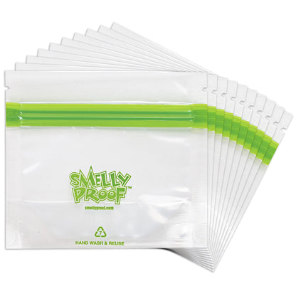 Smelly Proof 10 x Expandable Stand-Up & Fill REUSABLE Storage Bags for Food Designed & Mfg in US, NO PEVA, BPA FREE, Reusable Snack Bags, Dishwasher-Safe, Clear 3 mils STAND & FILL 6" x 4" - 10pk
