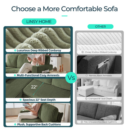 LINSY HOME Pull Out Sofa Bed Sectional Sleeper Sofa with Storage, Plush Corduroy Pullout Modular Sectional Couches for Living Room, U Shaped Convertible Couch Bed for Apartment (Green)