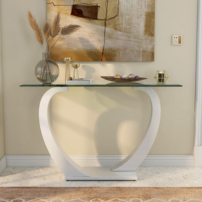 Furniture of America Augie Modern Rectangle Tempered Glass Top 48 in. Sofa Table for Display, Decorate Living Room, Hallway, Bedroom, Dressing Room, White