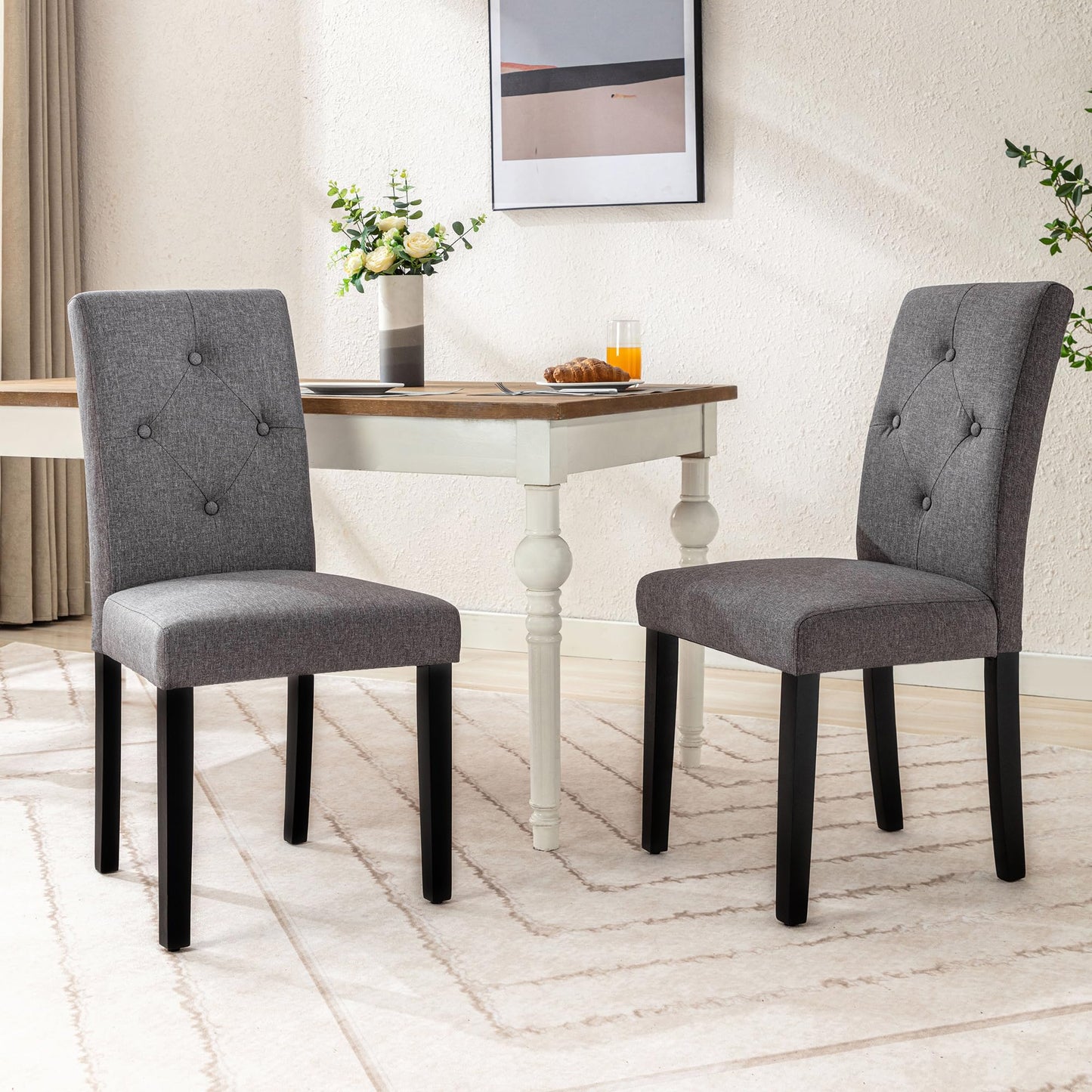 VECELO Upholstered Dining Chairs Set of 6, Modern Fabric and Solid Wood Legs &High Back for Kitchen/Living Room- Dark Gray