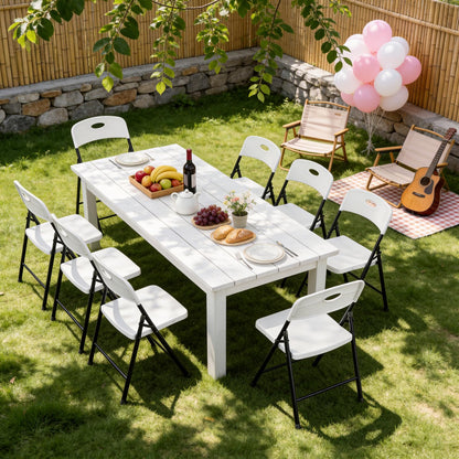 Folding Chairs 12 Pack, Outdoor Plastic Sturdy Metal Folding Chairs for Outside Indoor, Portable 350 lbs Capacity Heavy Duty Foldable Commercial Seating for Picnic, Party, Patio, Office, White
