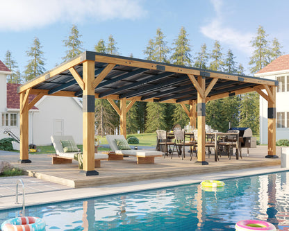 Jocisland 12' x 24' Cedar Wood Gazebo with Sloped Galvanized Steel Roof, Hardtop Gazebo Pavilion with Durable, Rot-Resistant Construction, Permanent Outdoor Pergola for Backyard, Garden & Deck