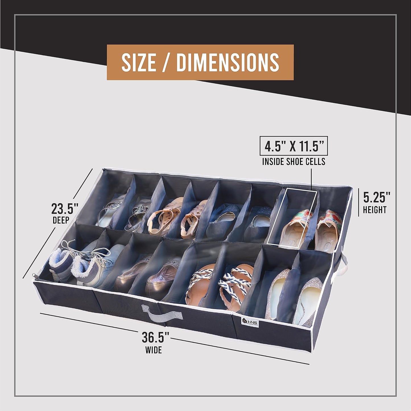 HOLDN' STORAGE Extra-Large Under Bed Shoe Storage Organizer - Fits Men's and Women's Shoes with Durable Cover