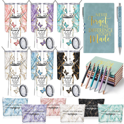 Geiserailie 36 Pcs / 6 Sets Appreciation Gift Set for Teachers Employee Thank You Gift 20 oz Rustic Marble Sign Tumbler Makeup Bag Journal for Womens Nurse Teacher Coworker Team(May You Be Proud)