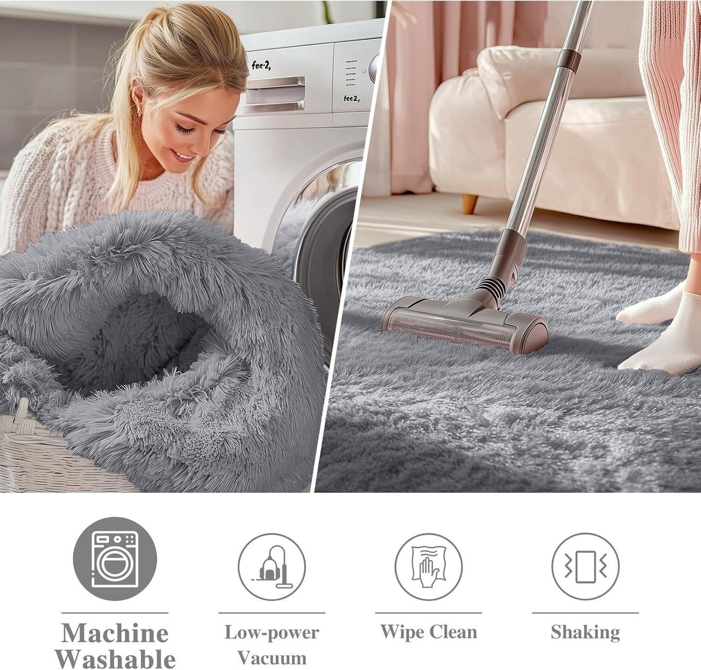 OLANLY Round Light Grey Area Rug - Soft, Machine Washable 5 ft Shaggy Carpet for Bedroom & Living Room