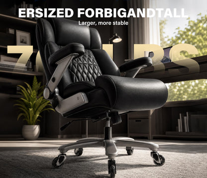 Big and Tall 700lbs Office Chair - Adjustable Lumbar Support 3D Flip Arms Heavy Duty Metal Base&Wheels, High Back Large Executive Computer Desk Chair, Thick Padded Ergonomic Design for Back Pain