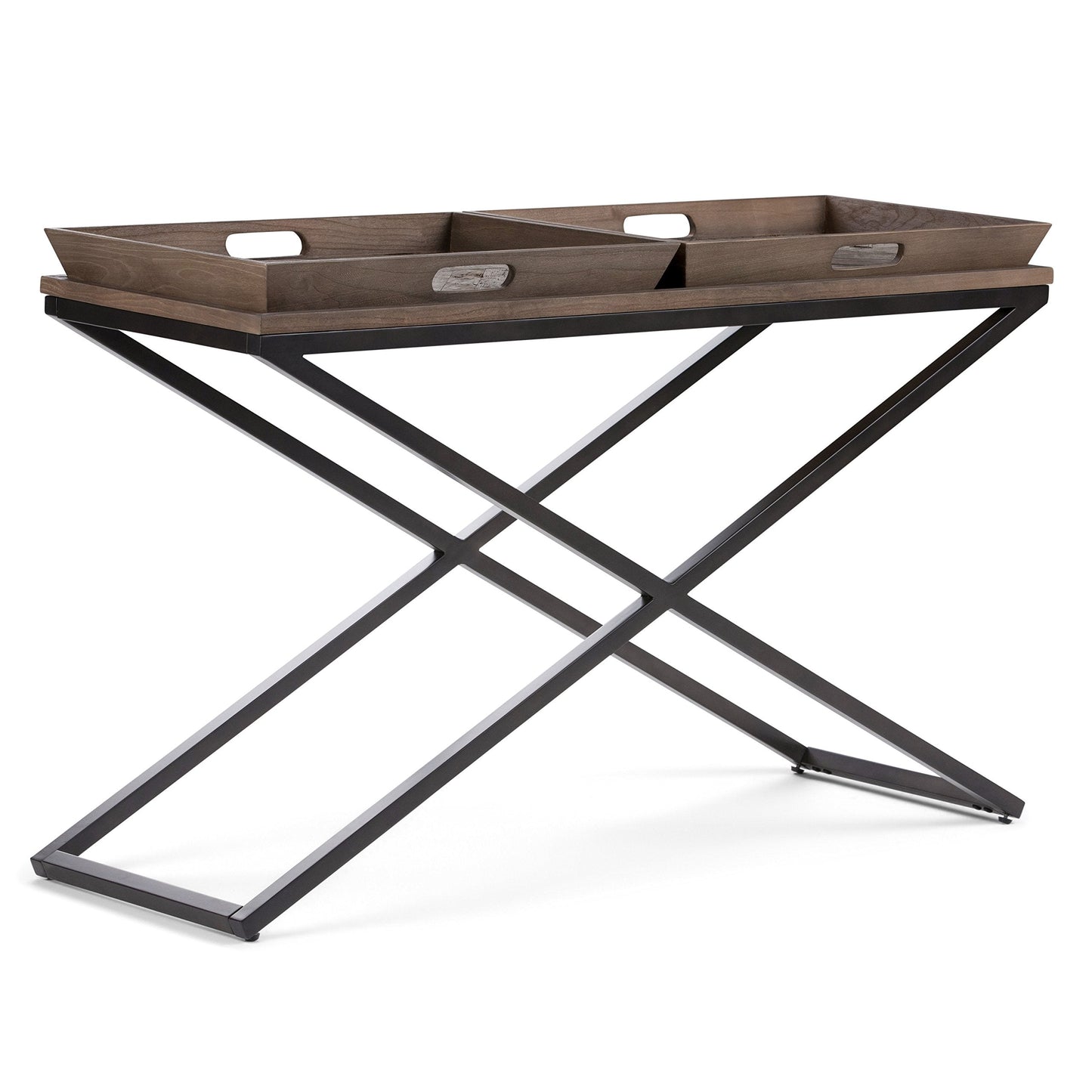 SIMPLIHOME Damien SOLID AGED ELM WOOD and Metal 50 inch Wide Modern Industrial Console Table in Distressed Natural Elm for the Living room Entryway and Bedroom