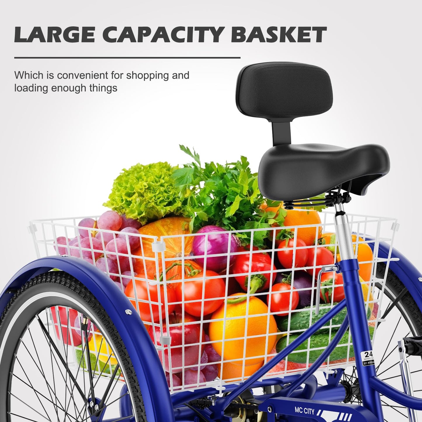 EOYOBIKE Adult Tricycle 3-Wheel Cruiser Bike, Low Step-Through, Heavy-Duty Comfort Trike with Adjustable Handlebar & Spring Saddle, Large Rear Basket, for Seniors & Adults (Harbor Blue, 26" Tire)