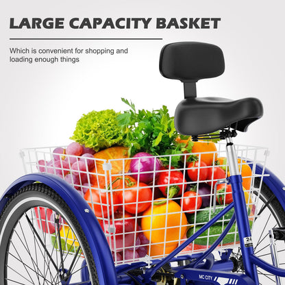EOYOBIKE Adult Tricycle 3-Wheel Cruiser Bike, Low Step-Through, Heavy-Duty Comfort Trike with Adjustable Handlebar & Spring Saddle, Large Rear Basket, for Seniors & Adults (Harbor Blue, 26" Tire)