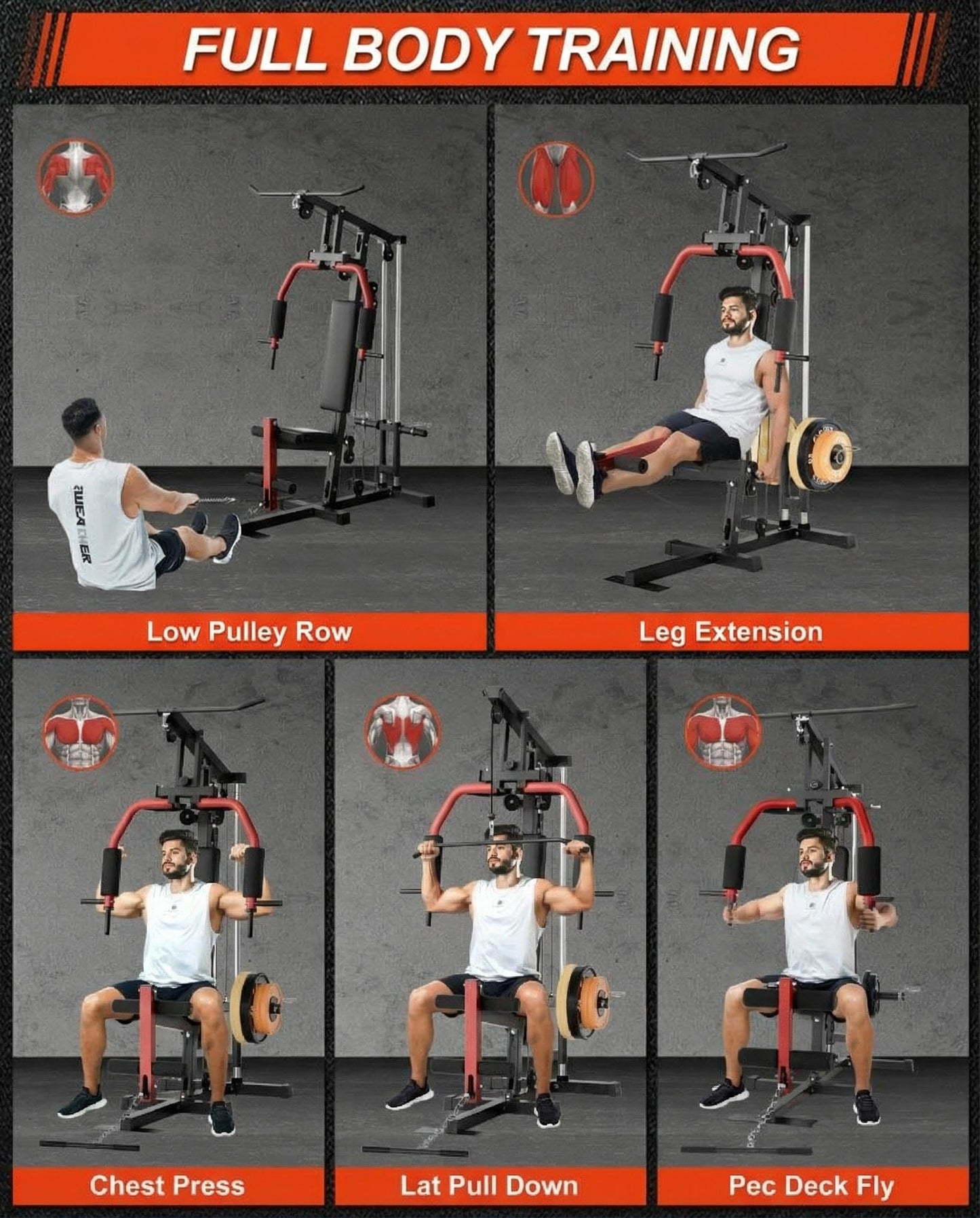 Home Gym Machine, Weight Machines for Home Gym Full Body Workout Strength Training Equipment with Chest Press, Leg Extension, LAT Pulldown and Cable System