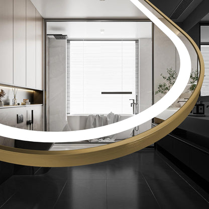 MYlovelylands 30x40 Inch LED Bathroom Arch Mirror, Gold Metal Frame, Adjustable Color Temp & Brightness,Anti-Fog,Shatter-Proof Rounded Arched Tempered Vanity Mirror for Wall