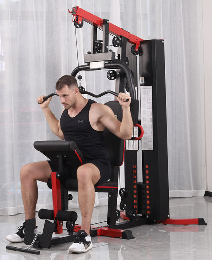 Fitvids Multifunctional Home Gym System Workout Station with Leg Extension and Preacher Curl, 122.5LB Weight Stack, M750, Multiple Pacakges