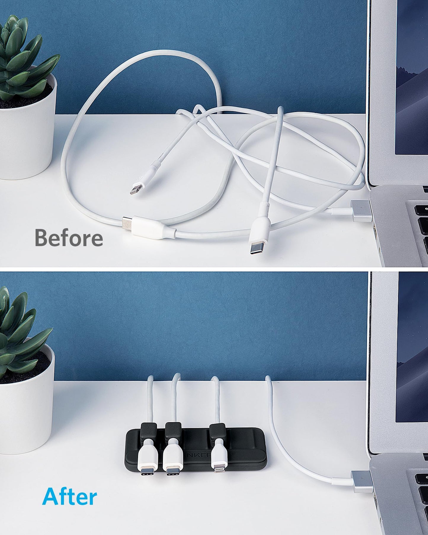 Anker Multipurpose Cord Keeper - 5 Clips for Lightning, USB C, Micro Cables & Other Wires - Sticks to Wood, Marble, Metal, Glass (Black)
