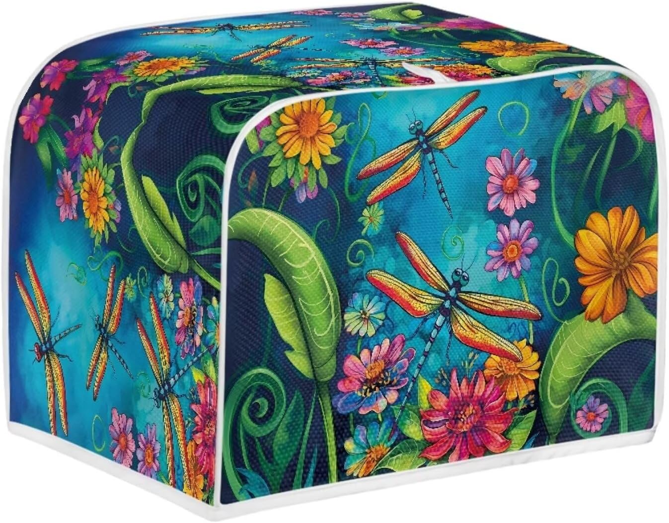 Dragonfly Flower Printed Toaster Cover, 2 Slice Long Slot, Washable Dust Protection for Kitchen Small Appliances