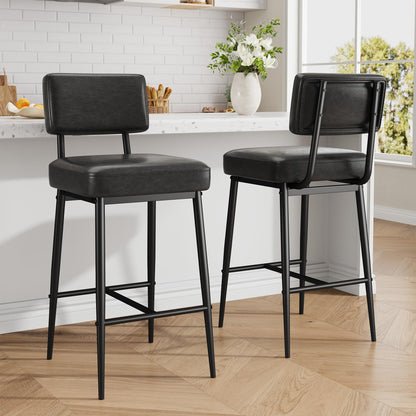 GarveeHome Bar Stools Set of 4, 26" Black Faux Leather Counter Height Bar Stools with Backs, Modern Upholstered Barstool Chairs with Metal Legs for Kitchen Island, Home Bar, Dining Room