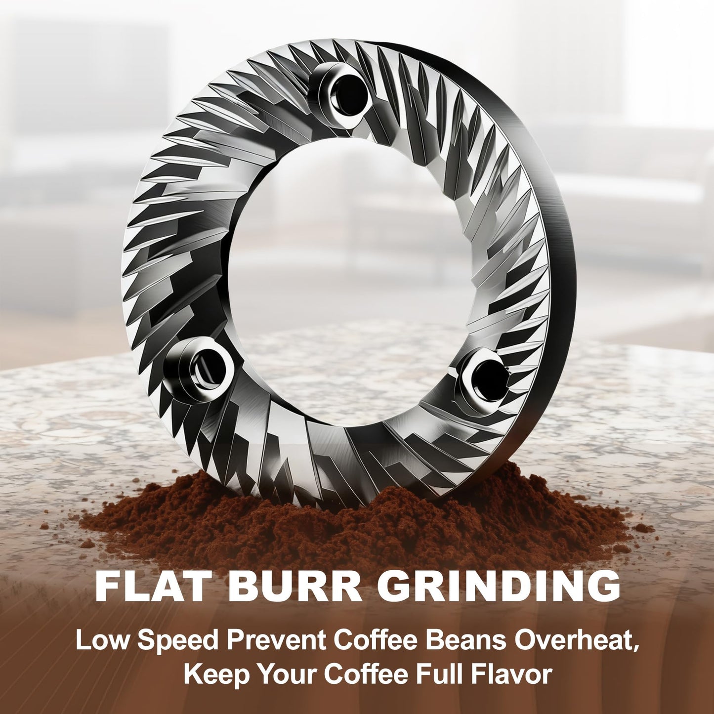 ROUNEXES Electric Flat Burr Coffee Grinder, Coffee Grinder with 17 Grind Settings, Coffee Beans Grinder with Removable Burr, Large Capacity Bean Hopper & Compact Design for Home&Office