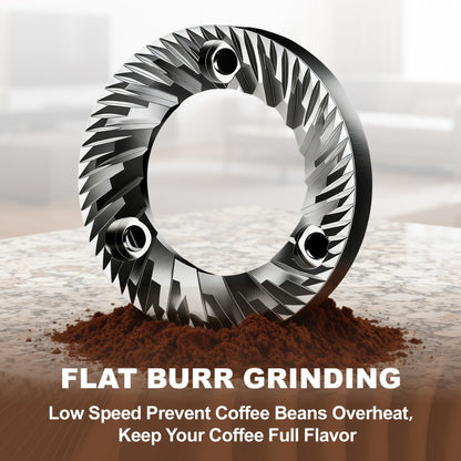 ROUNEXES Electric Flat Burr Coffee Grinder, Coffee Grinder with 17 Grind Settings, Coffee Beans Grinder with Removable Burr, Large Capacity Bean Hopper & Compact Design for Home&Office