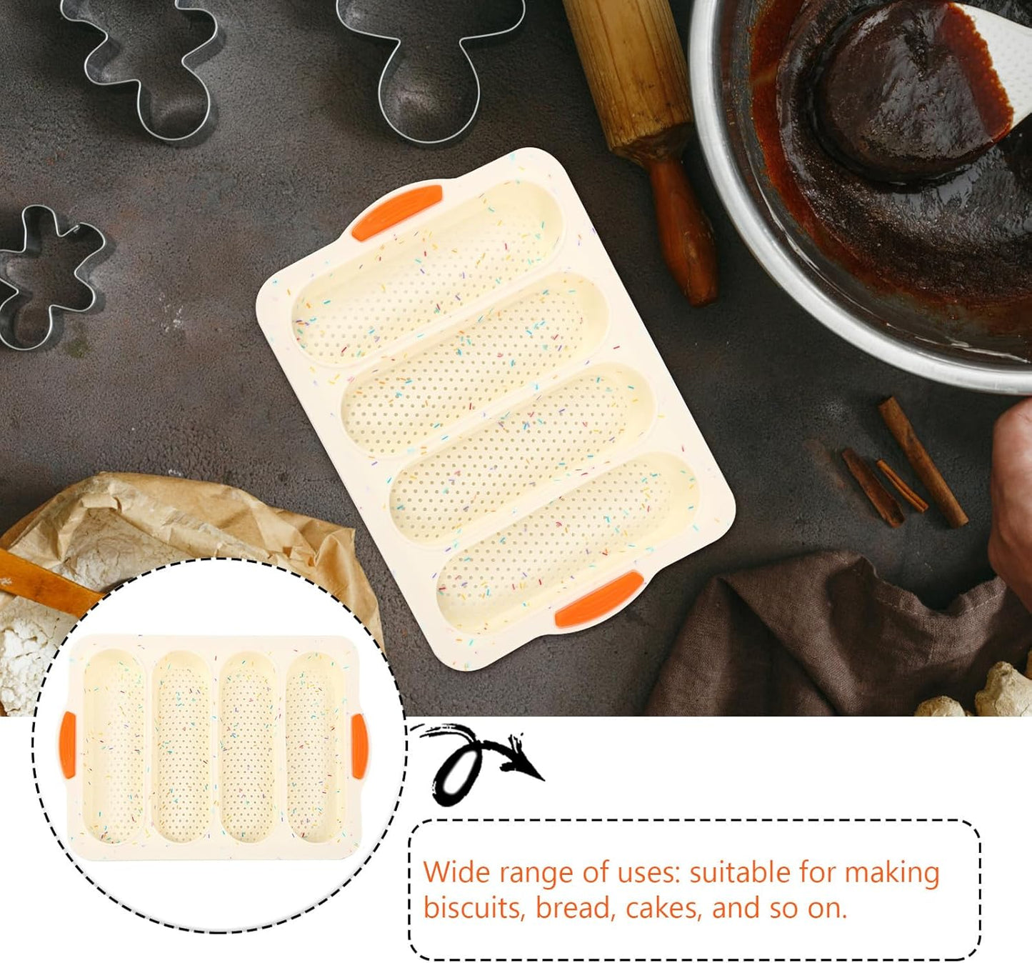 PRETYZOOM Silicone Baguette Mold, Non-stick French Bread Baking Pan, Household Bread Mould, Multipurpose Baking Tool