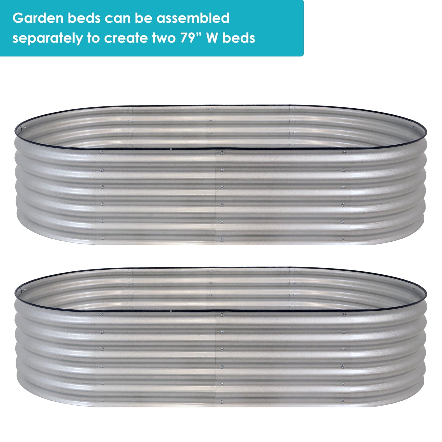 Sunnydaze 79-Inch Oval Raised Garden Bed - Stackable Steel Vegetable Flower Bed Planter Kit with Rubber Edge Trim - Silver