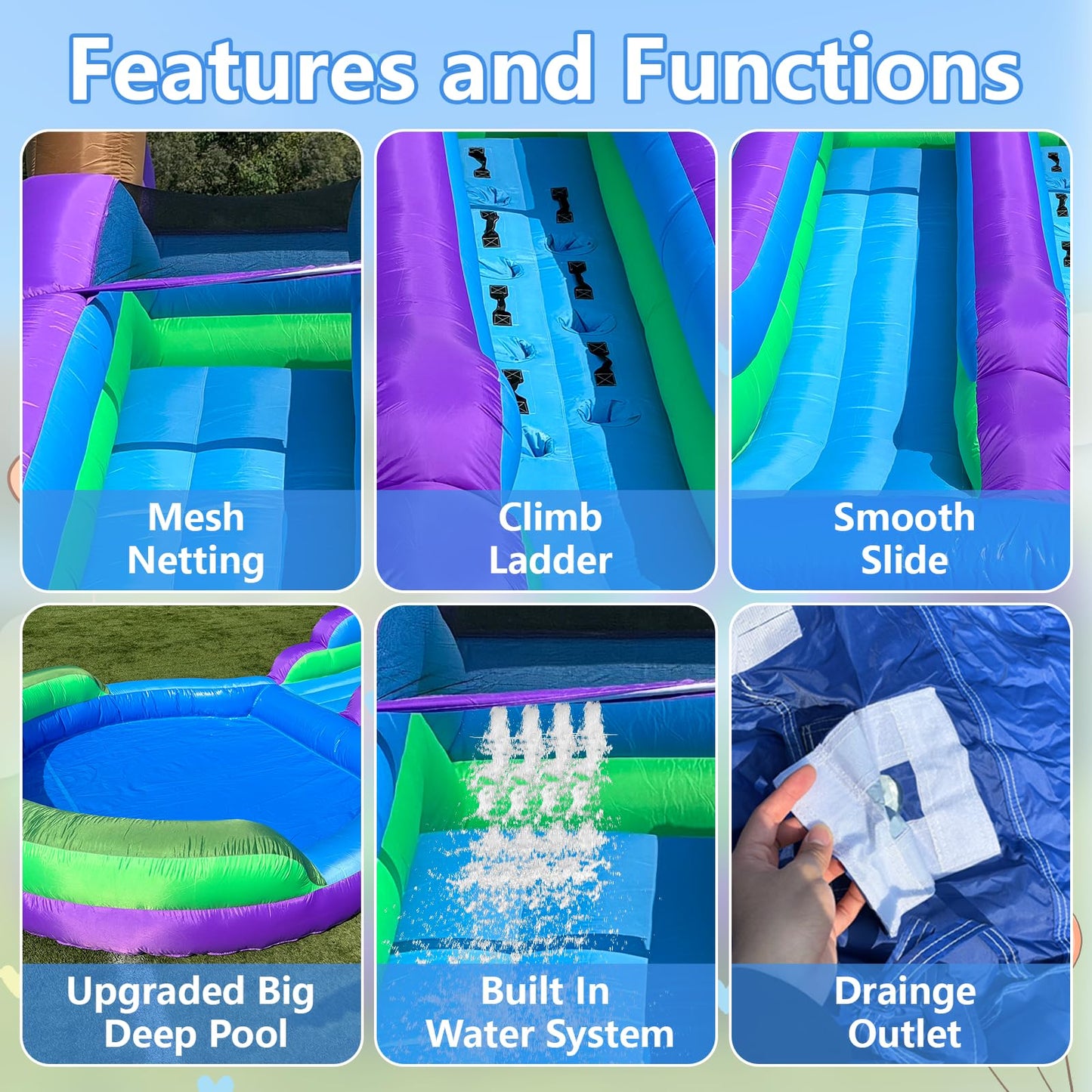 Inflatable Water Slide Backyard with Powerful Blower, Splash Pool & Spray Feature – Durable, Easy Setup, Fast Drainage, Summer Outdoor Water Park Fun for Kids & Adults (Rain Forest)