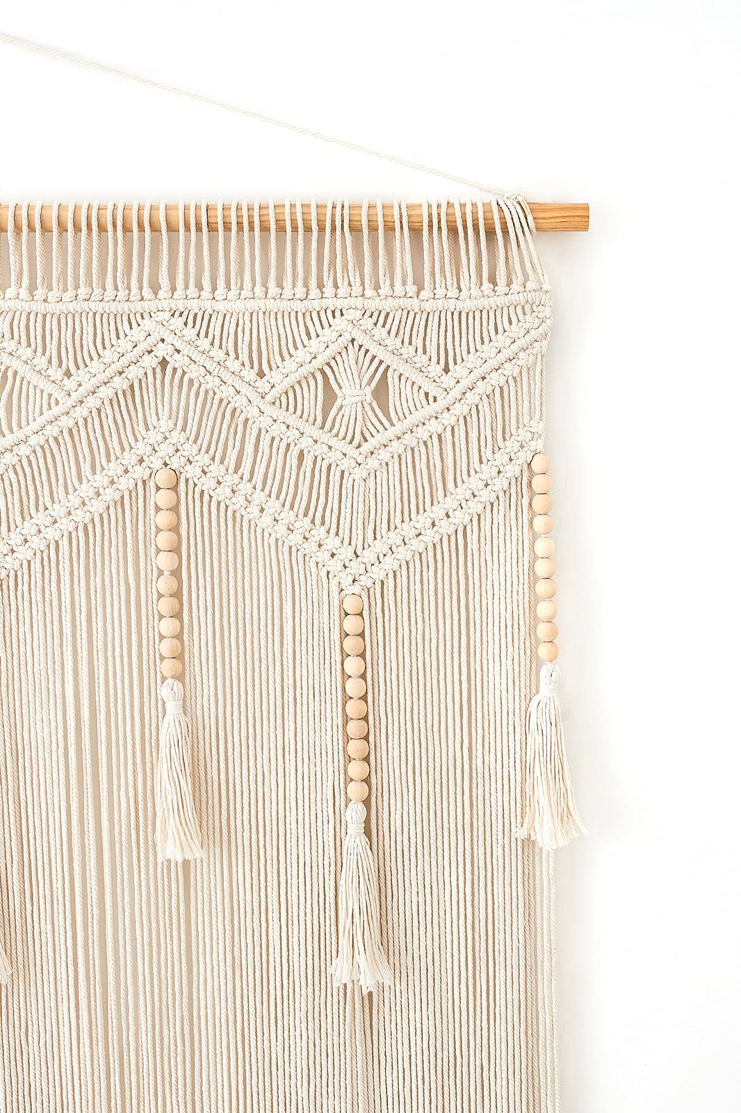 Mkono Macrame Wall Hanging Large Boho Decor Woven Wall Tapestry Chic Art Tassel Christmas Decoration for Backdrop over Bed Bedroom Nursery Dorm Classroom, Including Hanging Rod, 33''W x 42''H