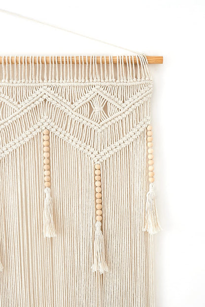 Mkono Macrame Wall Hanging Large Boho Decor Woven Wall Tapestry Chic Art Tassel Christmas Decoration for Backdrop over Bed Bedroom Nursery Dorm Classroom, Including Hanging Rod, 33''W x 42''H