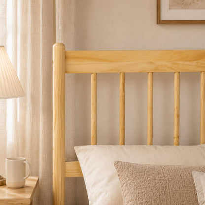 KEIKI Queen Size Bedframe with Headboard and Footboard, Pinewood Bed with Strengthened Bed Frame for Living Room, Bed Room, Natural