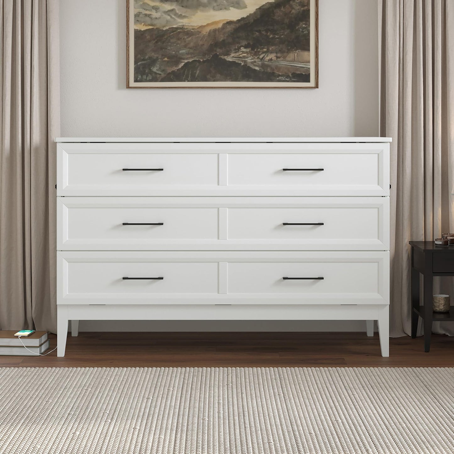 AFI, Santa Fe Queen Murphy Bed Chest with Mattress and Built-in Charger, White