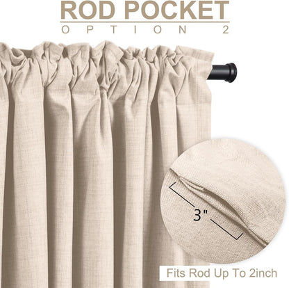 Skiennix 100% Blackout Linen Curtains - Thermal Insulated Drapes for Bedroom | 50" W x 72" L, Beach Sand