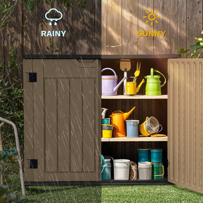 DWVO 35 Cu Ft Outdoor Horizontal Storage Shed w/o Shelf, 39 in Height Storage Sheds Lockable and Waterproof, Weather Resistant Resin Tool Shed for Storing Garden Tools, Brown