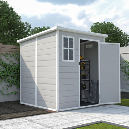 YOPTO 6x6 FT Storage Shed Garden House with Lockable Doors and Vents Waterproof Resin Outdoor Tool Cabinet W/Floor & Window,for Bicycles,Lawnmowers,Lawn,All Weather Use,Gray