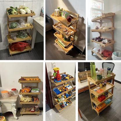 NYTFHMS Wooden Fruit and Vegetable Storage Basket, 4 Tier Commercial Retail Rack Display Stand for Home Kitchen Pantry, Free Standing Snack Shelf,B-(4 Tier) 66cm/26in W