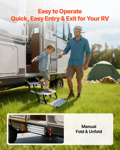 VEVOR RV Steps, 3-Step, 440 lbs Load Capacity, Manual Retractable RV Stairs, Telescopic Folding Aluminum Alloy Camper Steps, Steel Frame Non-Slip Entry Stairs for Camper Van Motorhome Travel Trailer