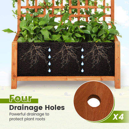 COSTWAY Raised Garden Bed with Trellis, Indoor & Outdoor Wooden Planter Box with Hanging Roof, Drainage Holes, Freestanding Vertical Planter for Vines, Climbing Plants, Flowers, Vegetables